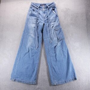 Veronica Beard Jeans Womens 28 Blue Belis Wide Leg High Rise Cargo Belted Denim